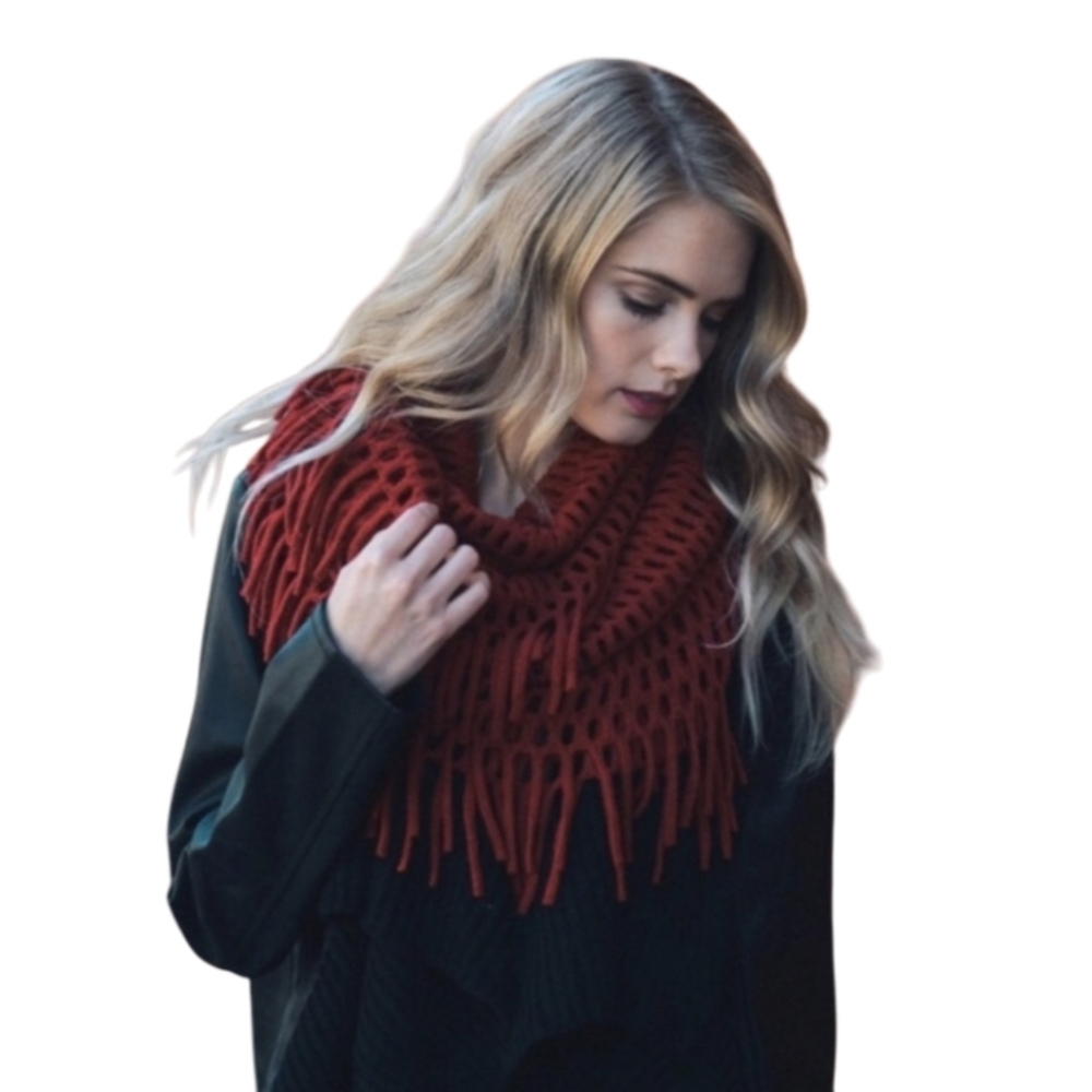 Couture Gypsy Infinitive Scarf Burgundy cut-out tassel rectangular chenille c - Picture 13 of 17